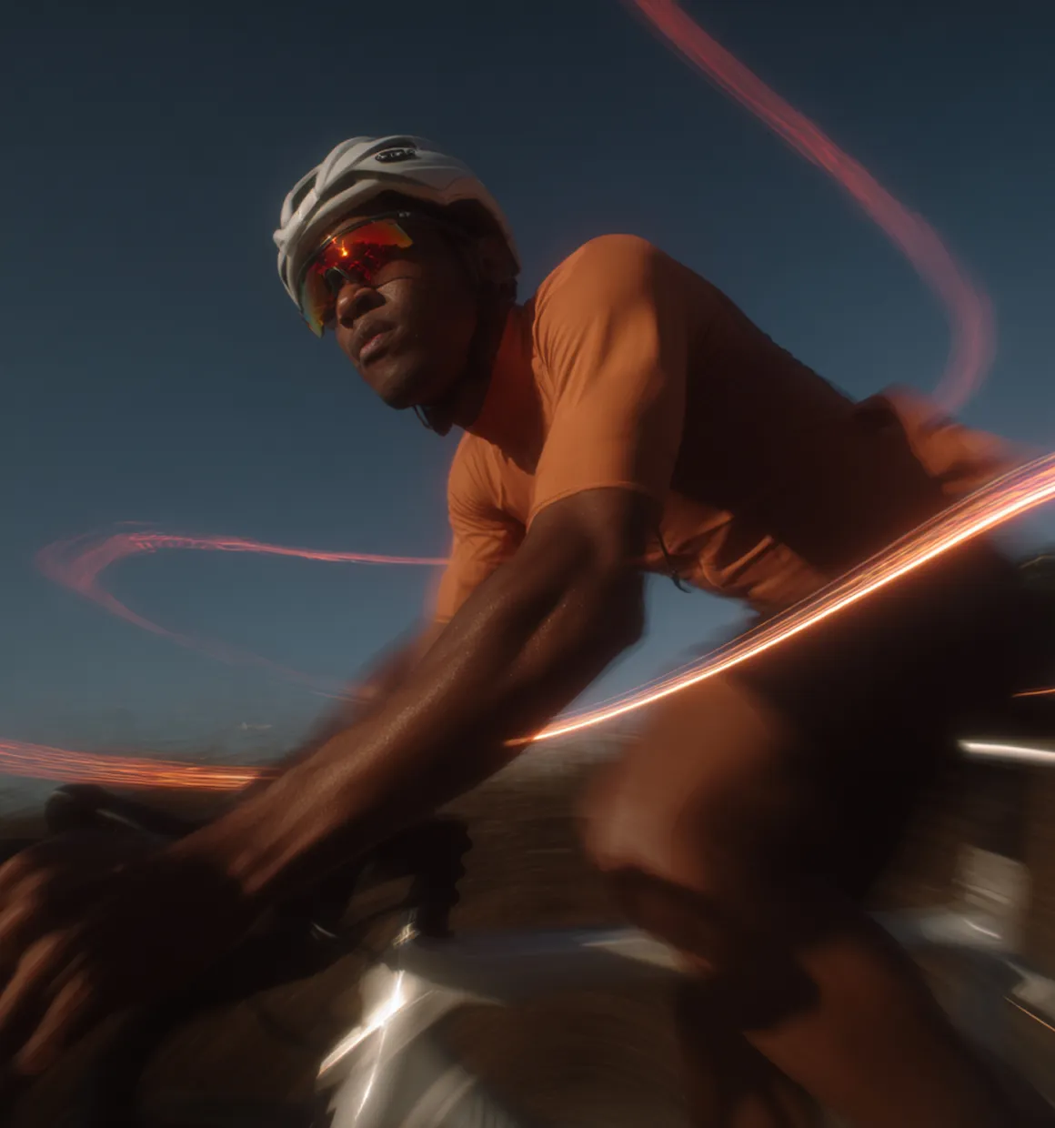 Suplar Athletics cyclist in motion with futuristic energy trail