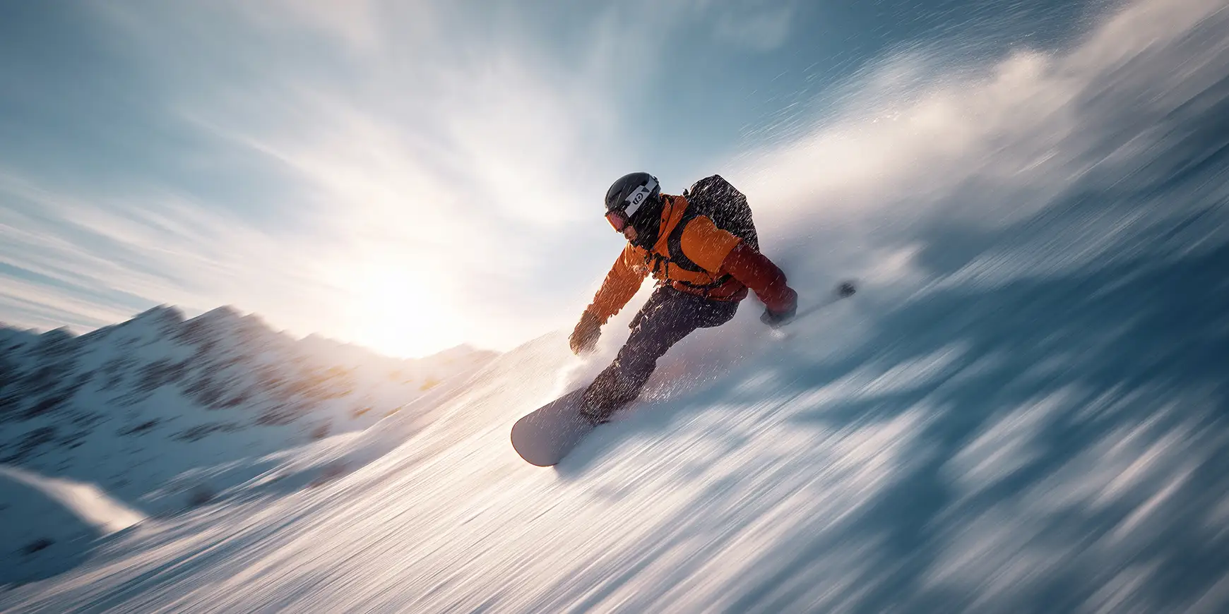 Suplar Athletics snowboarder riding down mountain slope